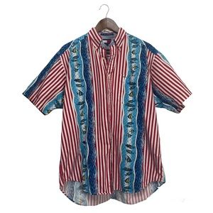Vintage Tommy Hilfiger Red, White & Blue Fish Button Down